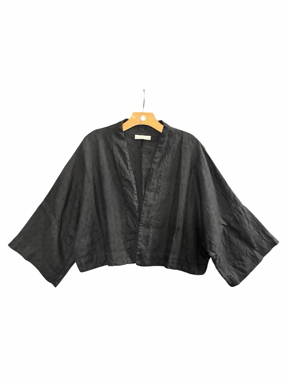 Bryn Walker 100% Linen Black Open Front Cropped Jacket Cardigan S Lagenlook